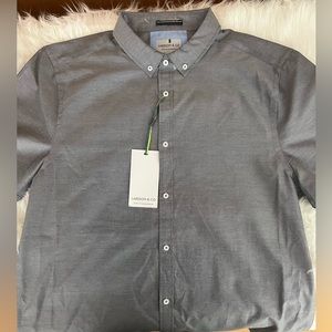 Larsson & Co Mens Button Down Shirt Short Sleeve Striped Gray Size Large
